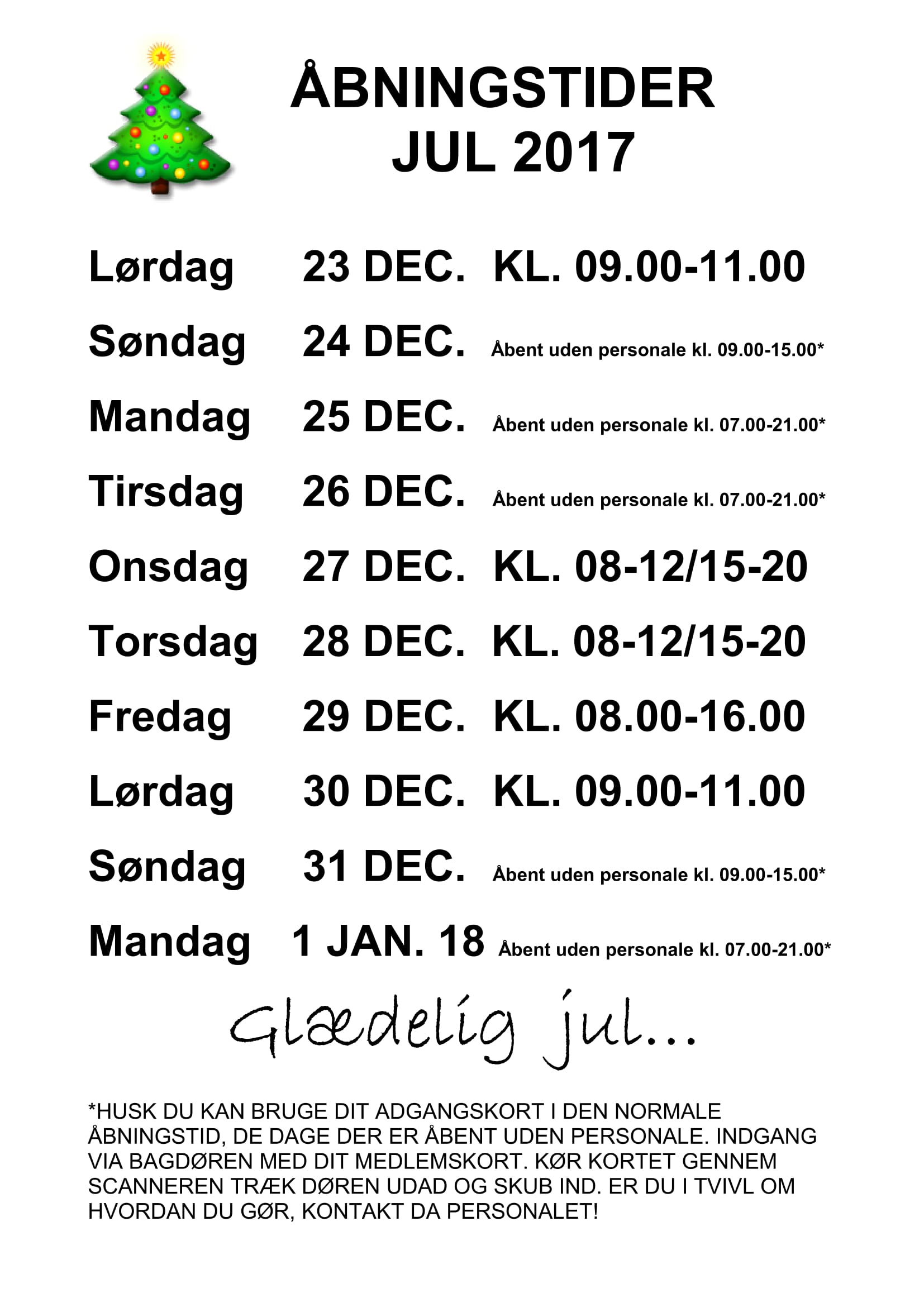 Åbningstider julen 2017