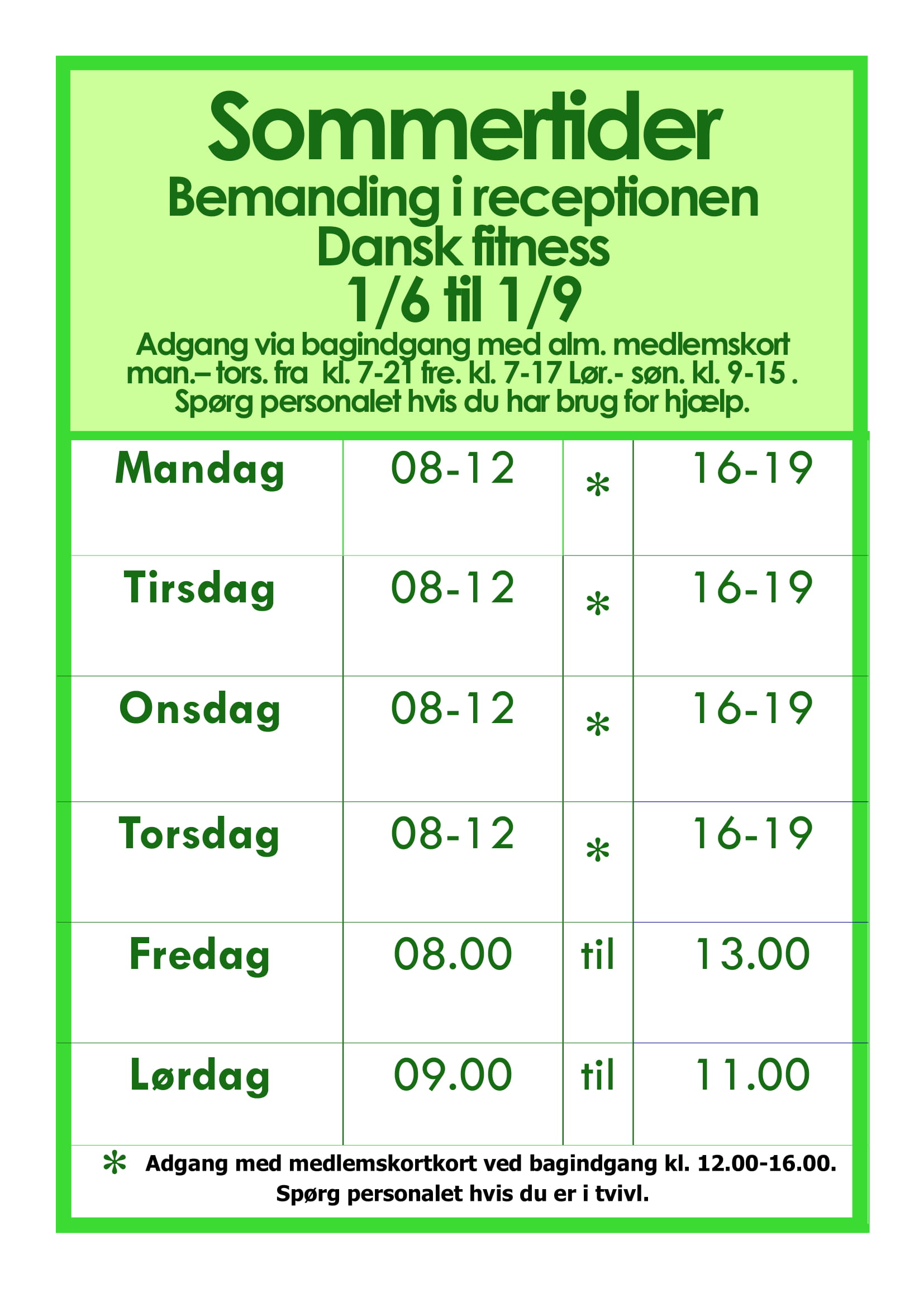 Sommertider bemanding i receptionen