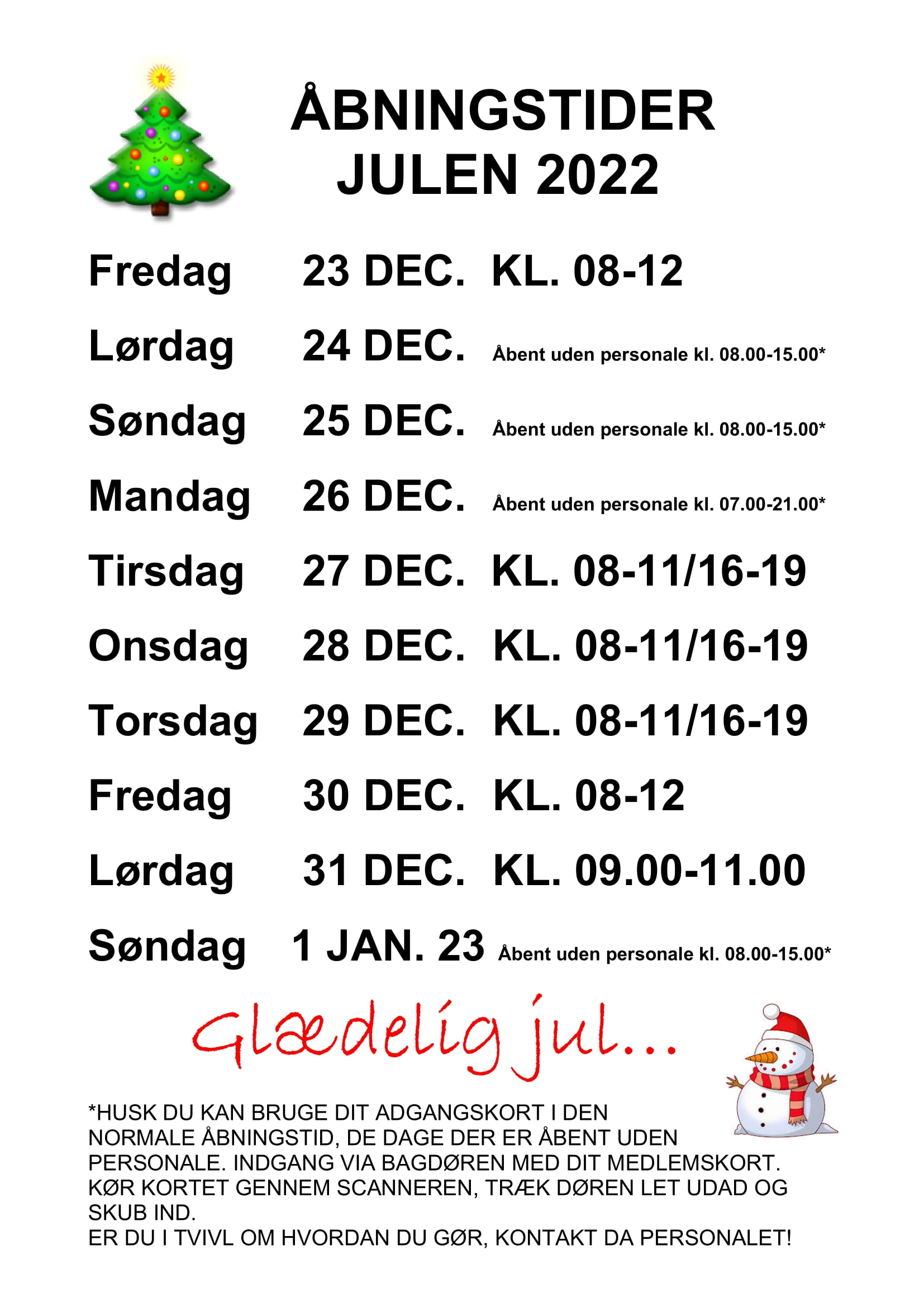 Åbningstider julen 2022