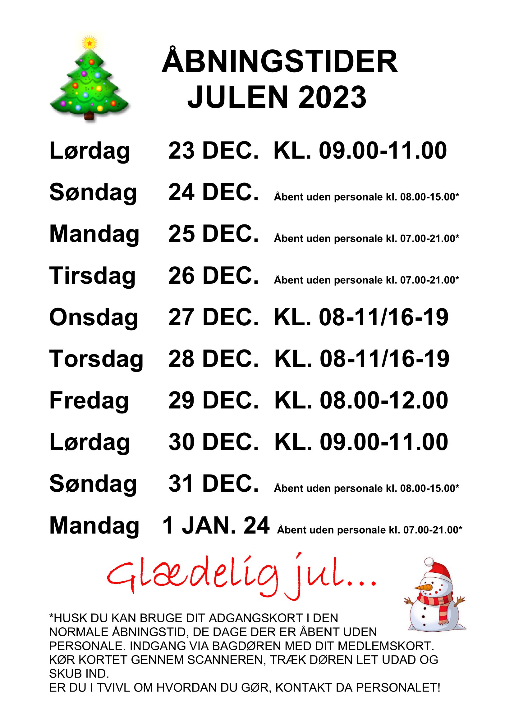 Åbningstider julen 2023